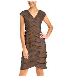Adrianna Papell Flutter sleeve tiered formal cocktail gown Rich Golden Brown